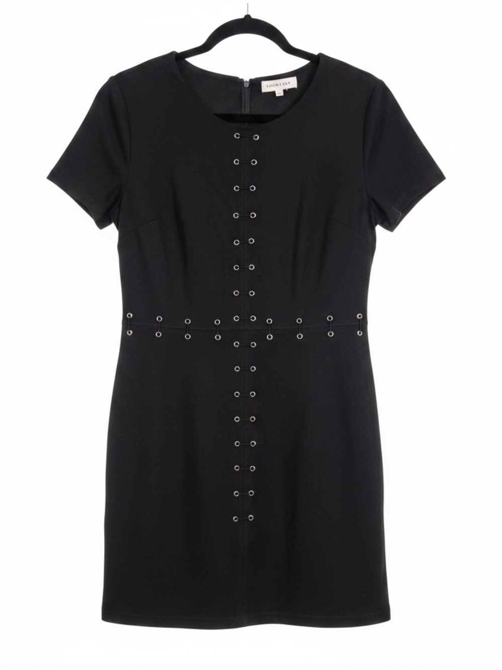 Sugar + Lips Black Faux Suede Grommet Hook & Eye 90s Mini Dress Size L